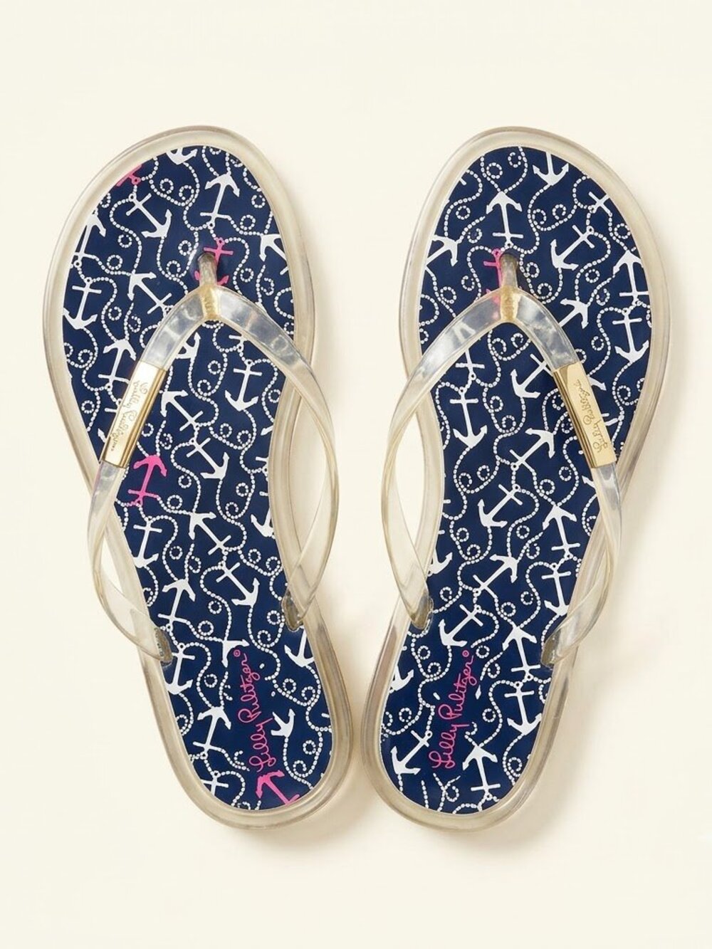 Lilly Pulitzer Women's Anchor Sandals with Clear Straps size 8